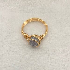 Blue Glass Bead Wire Wrapped Ring